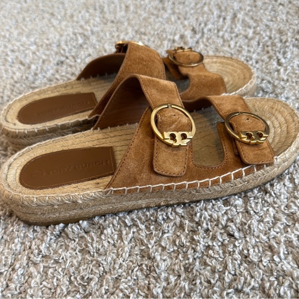 Tory Burch Tan Suede Espadrille Slides